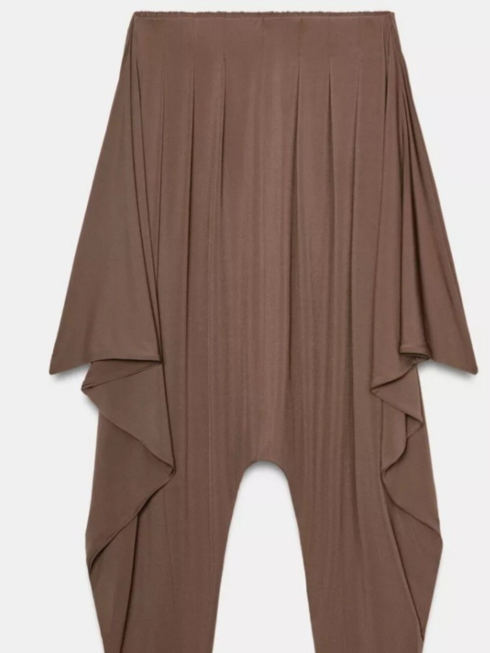 ZARA Womens Asymetric Flowy Brown Pleated PANTS Size L NWT